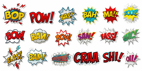 Colorful comic book explosion words and sound effects collection © Raben
