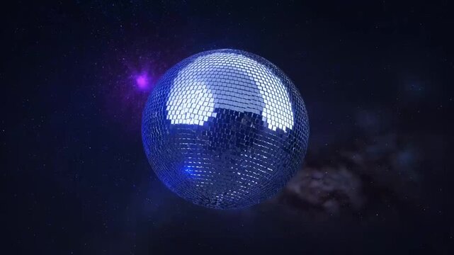 Disco Ball in Space with Colorful Fireworks Explosion
