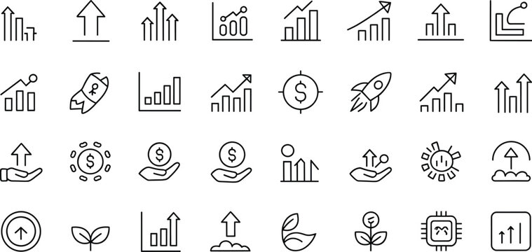 Black line of business growth and finance on white