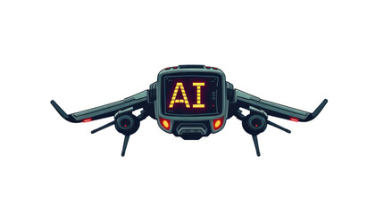 Fototapeta premium Artificial Intelligence Powered Futuristic Flying Drone Displaying Ai Text on Its Screen
