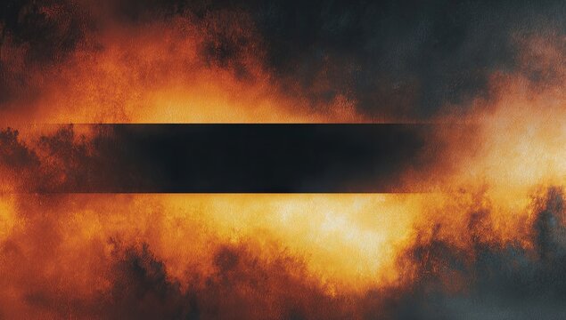Intense fiery glow surrounds a stark dark horizontal band