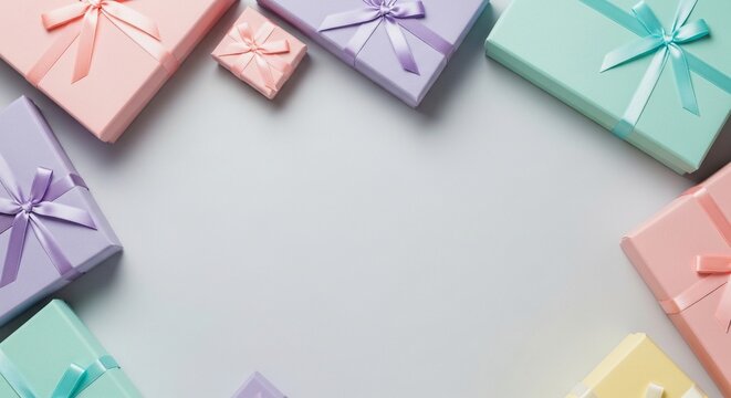 Colorful Pastel Gift Boxes Frame for Celebration Background