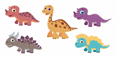 Cartoon dinosaurs of various species happily pose for a playful illustration © Hridoy