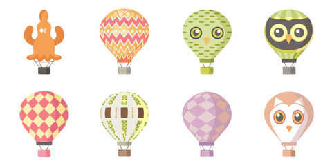 Colorful hot air balloons in various whimsical animal and geometric designs © Prosanta