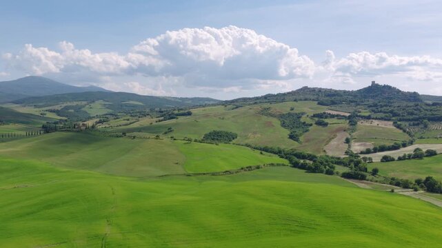 Aerial View of Rolling Green Hills in Val d&rsquo;Orcia, Tuscany