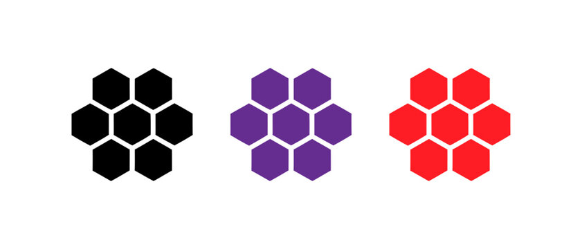 Hexagonal clusters composed of smaller hexagons in different colors