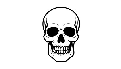 Fototapeta premium Black and white illustration of a human skull, front view, with defined features against a white background