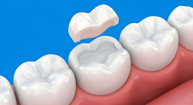 歯科教育資料・臼歯の部分修復を示すインレーオンレーの3Dレンダリング