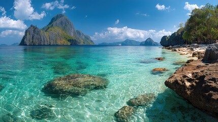 Obraz premium Tropical Island Paradise with White Sand Beach and Turquoise Water