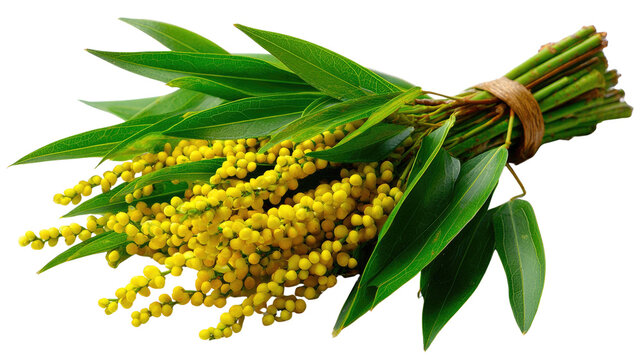 Mimosa Blossom Bouquet: A close-up shot of a radiant mimosa blossom bouquet, a visual ode to springtime's arrival and the natural beauty of floral arrangements. 