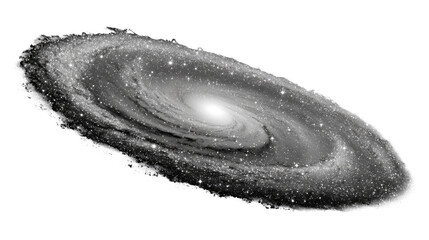 Fototapeta premium Galactic Dance: A mesmerizing monochrome depiction of a spiral galaxy, showcasing celestial dust, stars, and the vast expanse of space.