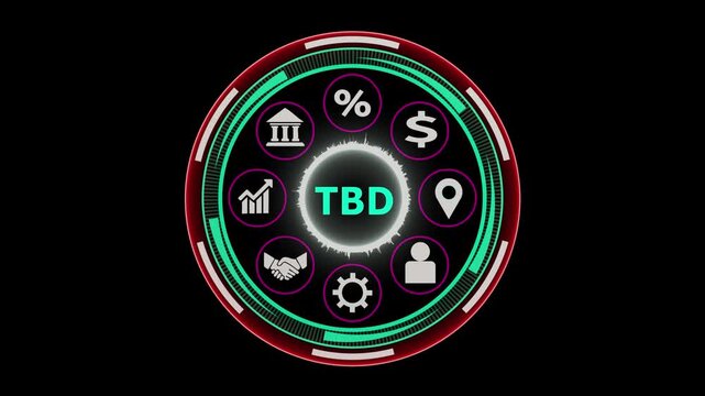 TBD text with business finance icons