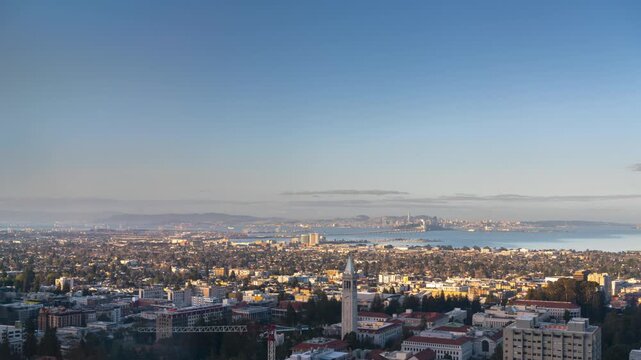 Aerial Timelapse  view of the San Francisco Bay Area at sunset.
