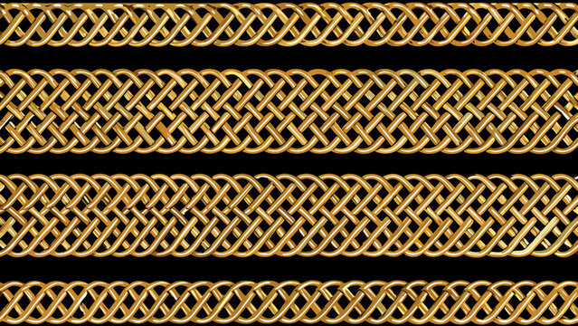 Golden woven pattern repeats seamlessly on a black background