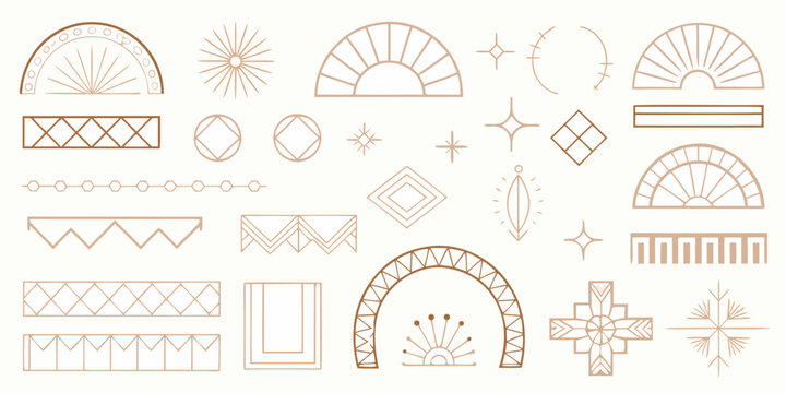 Collection of geometric shapes and art deco inspired line illustrations