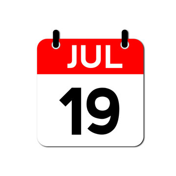 July 19th Daily Calendar Icon Vector - Flat Red and White Date Page Symbol for Business Schedules, Event Planning, Deadlines, and Time Management Apps