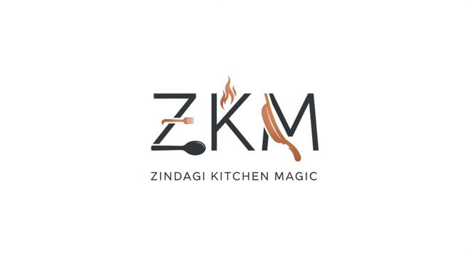 Zkm logo with flame and spoon on white background kitchen branding