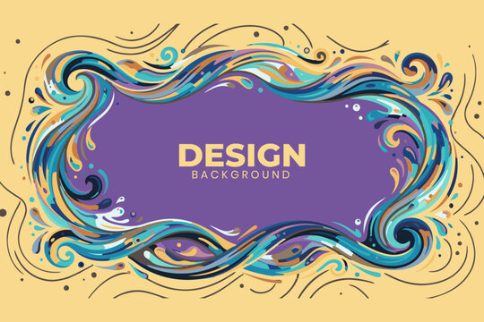 Vibrant swirling wave design background with purple center and yellow border