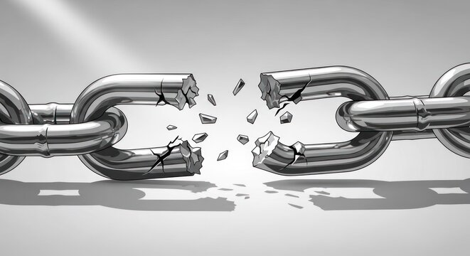 Broken Chain Link Symbolizing Weakness and Vulnerability in Business.