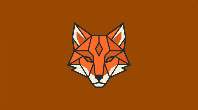 Geometric fox head design on a brown background, minimalist style.