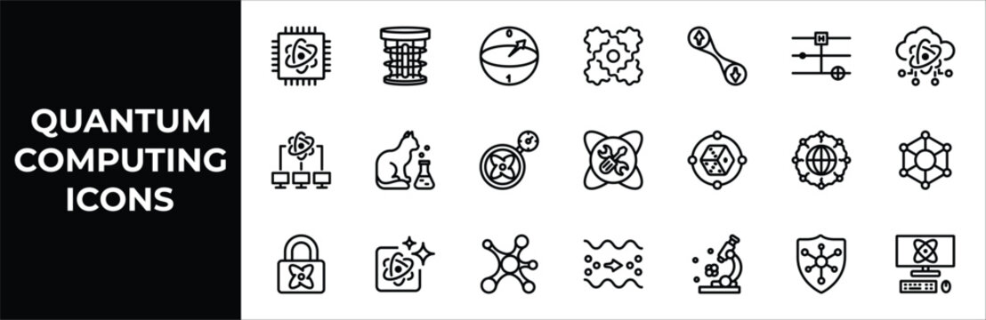 Quantum Computing Line Art Icons: Technology Concepts and Abstract Symbols Set