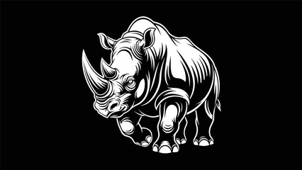 Bold white rhino silhouette on black © Kalimasada