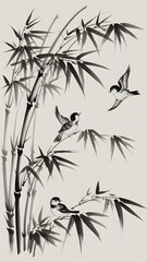 Obraz premium Flying birds bamboo ink art