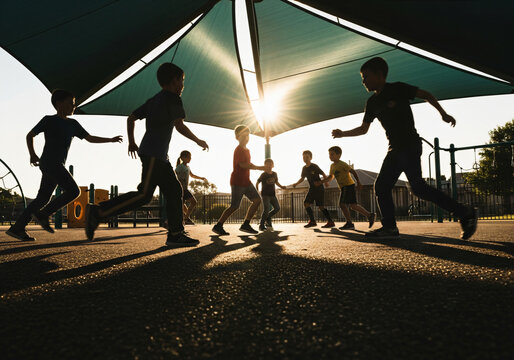 Playful Silhouettes: Kids Running in Motion Blur