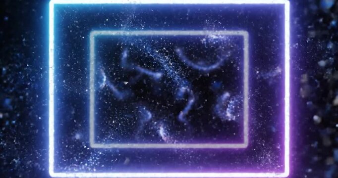Neon Rectangular Frames and Particles Motion Background