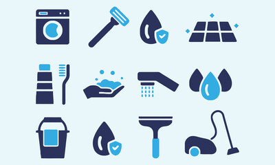 Fototapeta premium Home Cleaning and Hygiene Icons Set: Hygiene, Laundry, and Grooming Tools