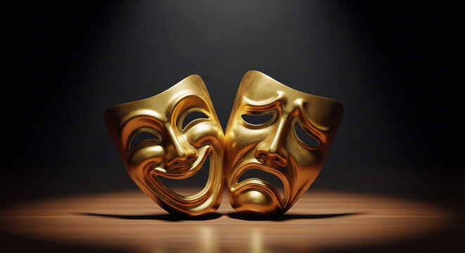 Golden Comedy and Tragedy Masks for World Theatre Day