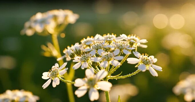 White yarrow flowers blooming in a sunny meadow