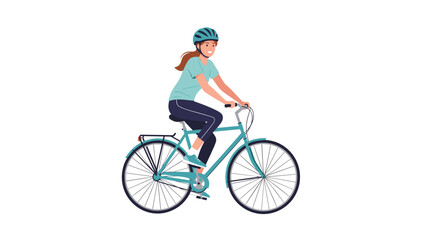 Fototapeta premium Young happy woman wearing safety helmet and cycling on city bicycle for healthy lifestyle and eco-friendly transport.