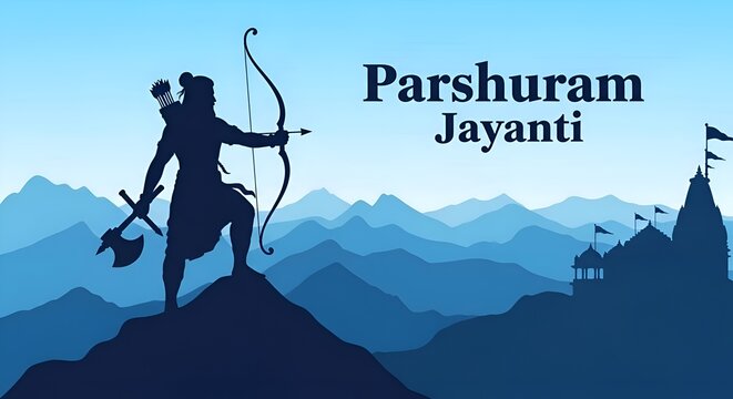 Parshuram jayanti celebration silhouette of hindu deity with bow and axe vector illustration