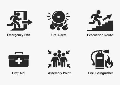 A set of Evacuation Training icons focuses on simplicity, elegance, and ease of recognition. Vector Sign for Logos, Labels, and Icons.
