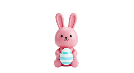 Obraz premium Cute Pink Easter Bunny Holding a Striped Egg