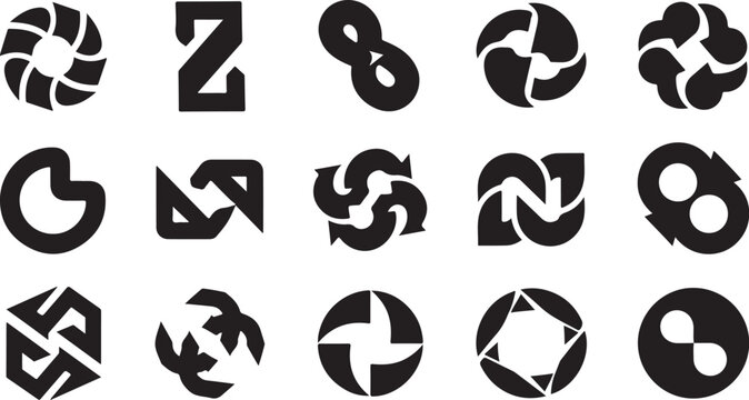 Black and white camera shutter icon logo designs collection