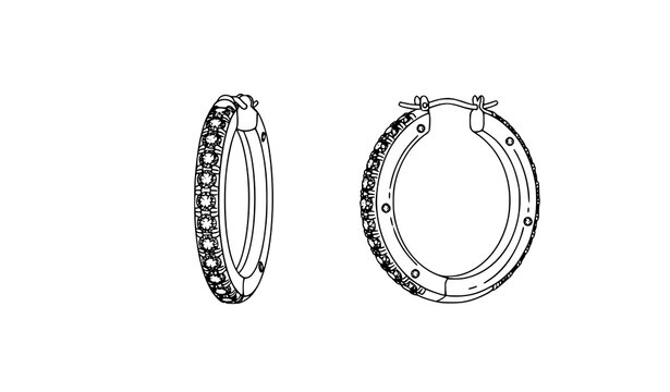 Modern diamond hoop earrings vector illustration isolated on white background for luxury jewelry