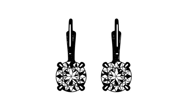 Elegant pair of diamond earrings vector illustration isolated on white background