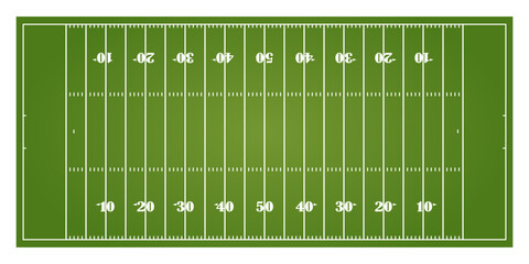 American football field vector illustration. Top view gridiron pitch layout. Aerial stadium grass background design. Professional football court marking template. Green sport field flat icon. © wira