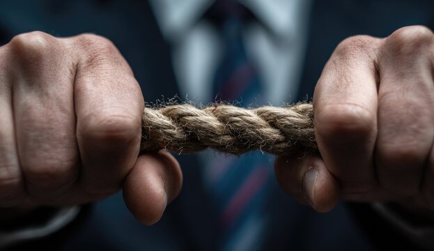 Close-up of hands pulling on a rope