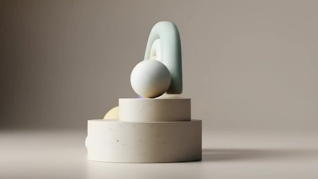 Pastel colored nested arches with geometric shapes on pedestal