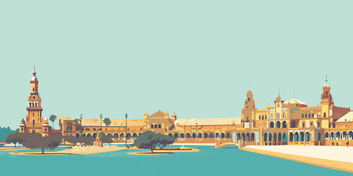 The royal alc zar of seville depicted in a stylized illustration