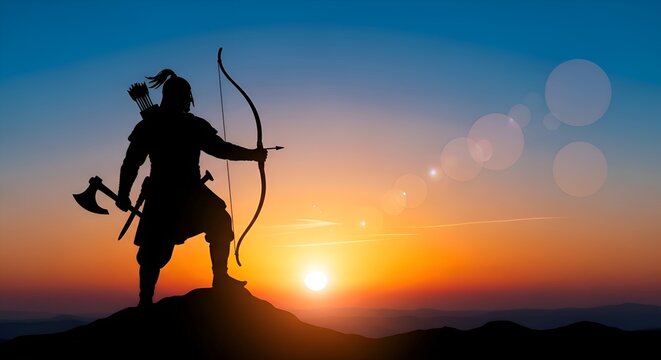 Illustration of lord parshuram with axe and bow for parshuram jayanti.