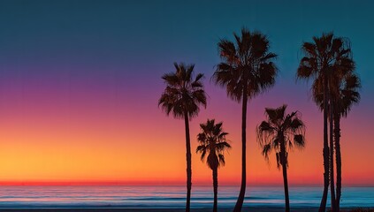 Obraz premium Sunset over the ocean with palm trees