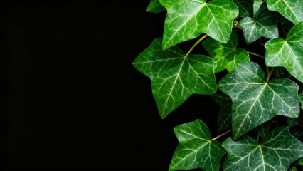 Lush Green Ivy Leaves on Dark Background