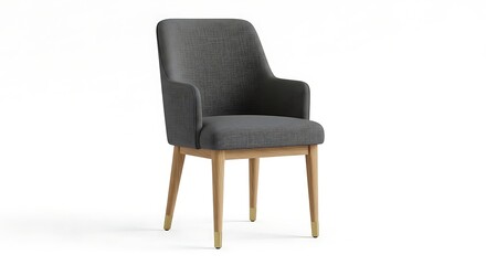 Fototapeta premium Modern upholstered chair with wooden legs and dark gray fabric