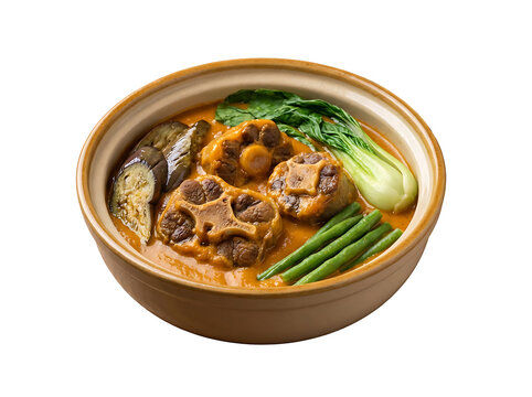 Delicious bowl of sinigang soup with vegetables and meat