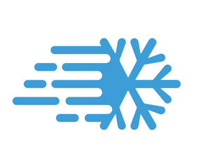 Obraz premium Fast cold weather snowflake icon featuring blue horizontal motion lines on clean white background layout