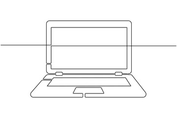 Fototapeta premium Laptop monitor continuous one line drawing minimalist computer screen outline vector illustration